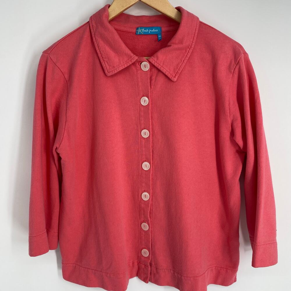 Fresh Produce Vintage Jacket Top Womens Medium Pink Made In The USA Coastal